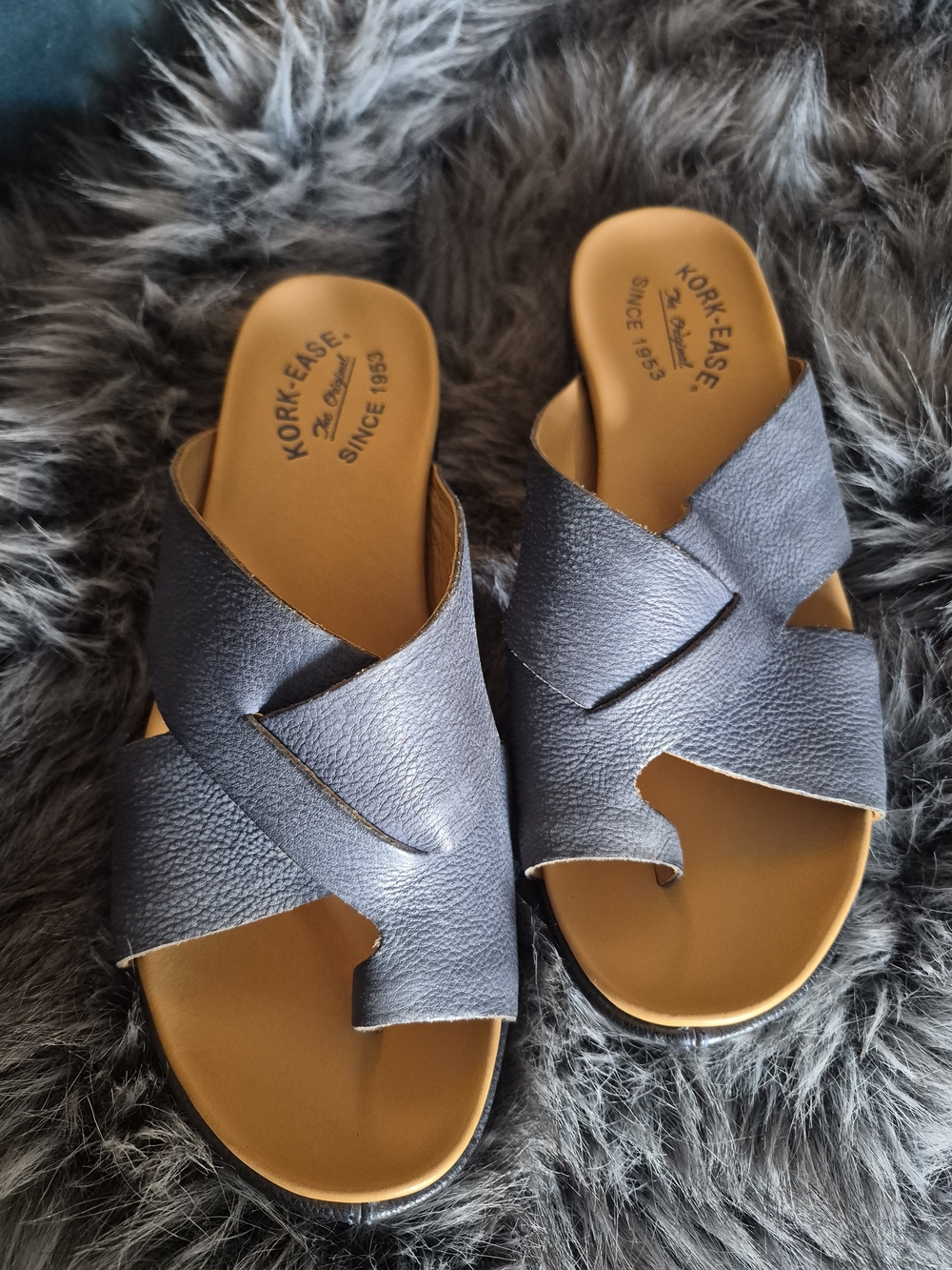 Kork-Ease Women's Navy Leather Slide Sandals